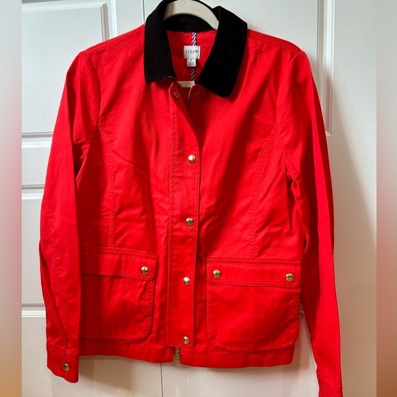 JCrew NWT Red Nautical Lightweight Jacket w/ Corduroy collar & cuffs Women S - Picture 6 of 10